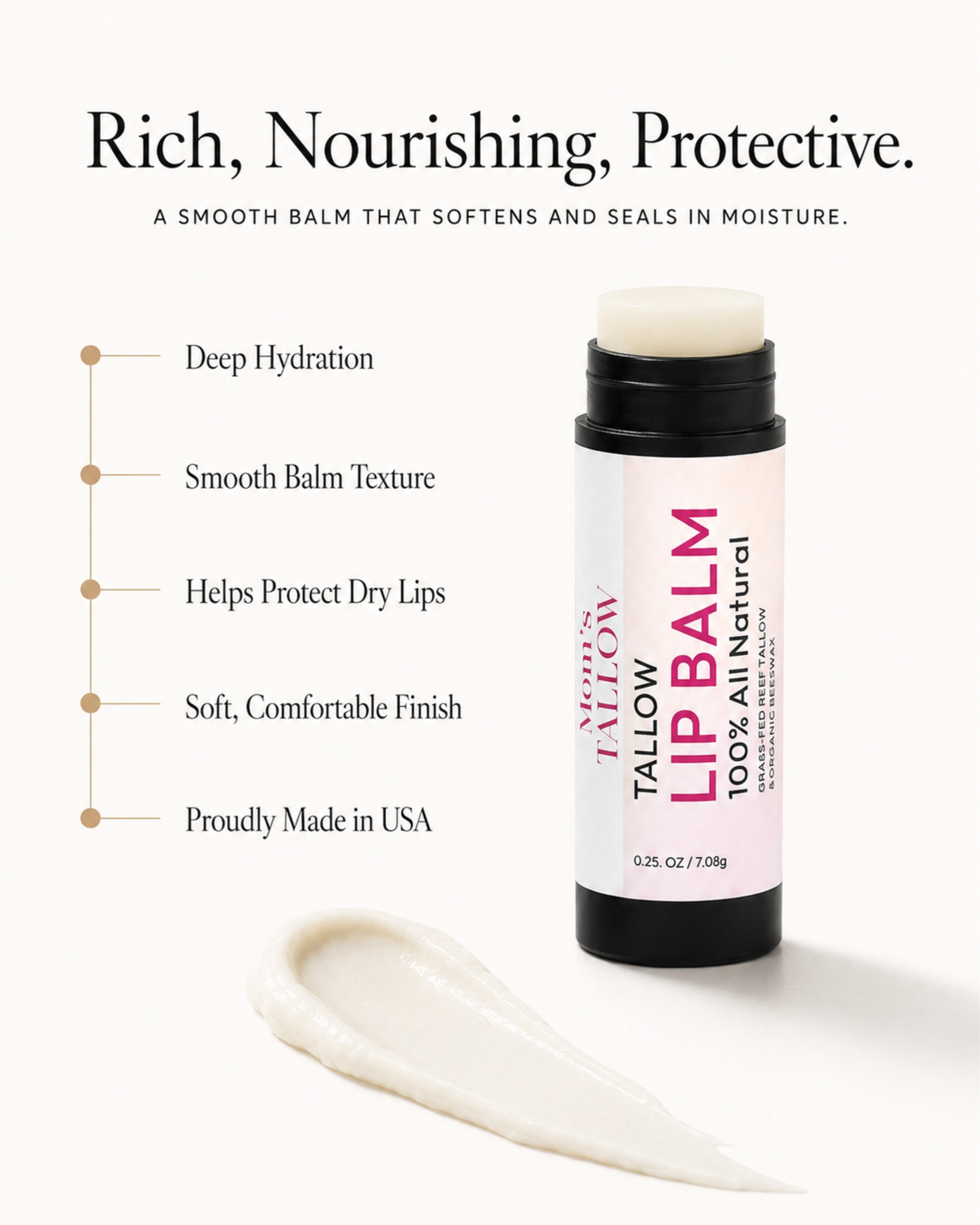 Mom’s Tallow Tallow Lip Balm for deep hydration, dry lip protection and long-lasting moisture