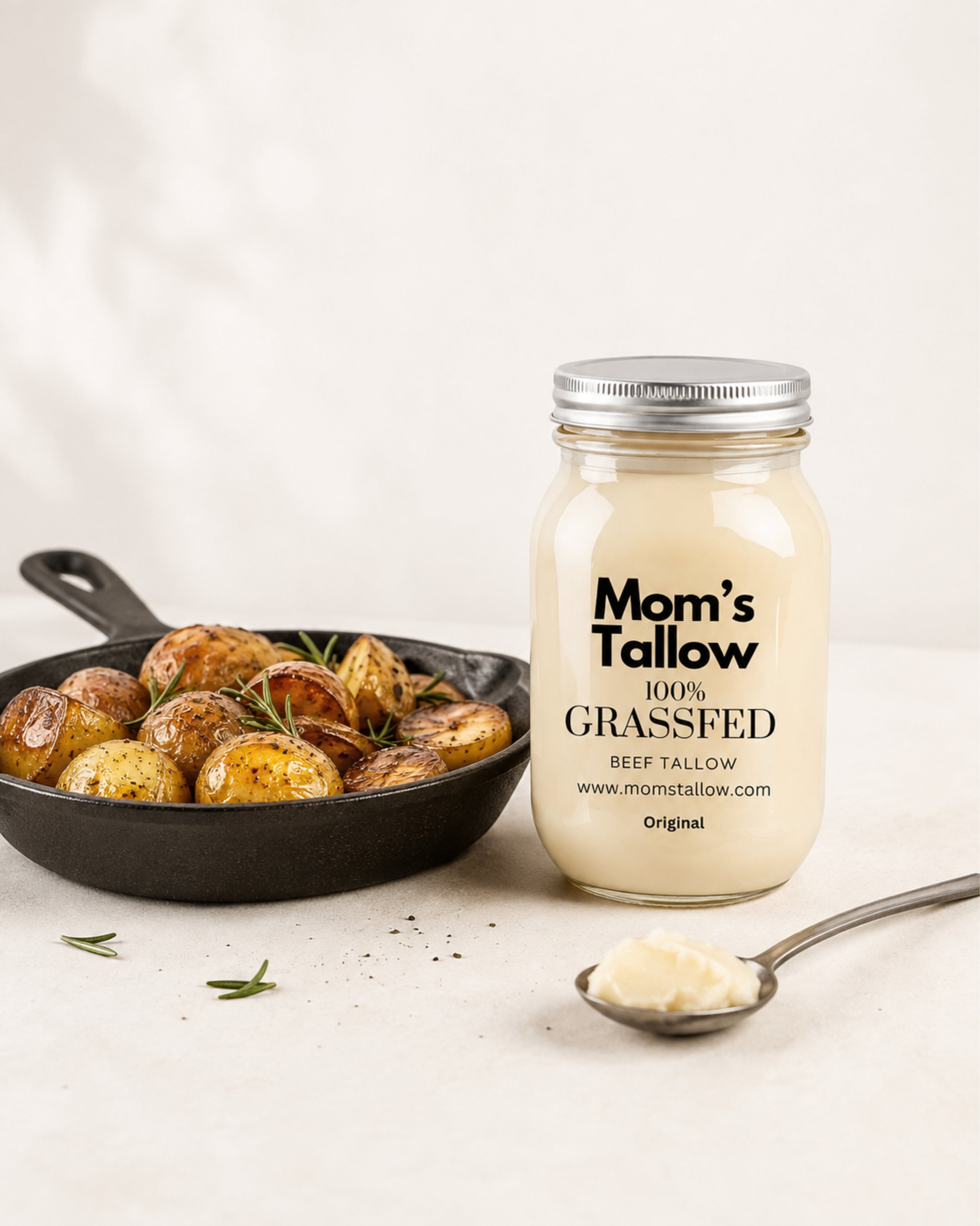 Mom’s Tallow Original 100% Grass-Fed Beef Tallow for cooking, roasting and everyday kitchen use