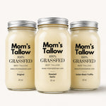 Mom’s Tallow Super Saver Combo Pack with Original Grass-Fed Beef Tallow, Roasted Garlic Tallow and Italian Black Truffle Tallow – 32 oz jars