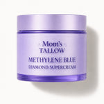 Mom’s Tallow Methylene Blue Diamond Supercream in a lavender purple jar on an off-white background with soft shadow