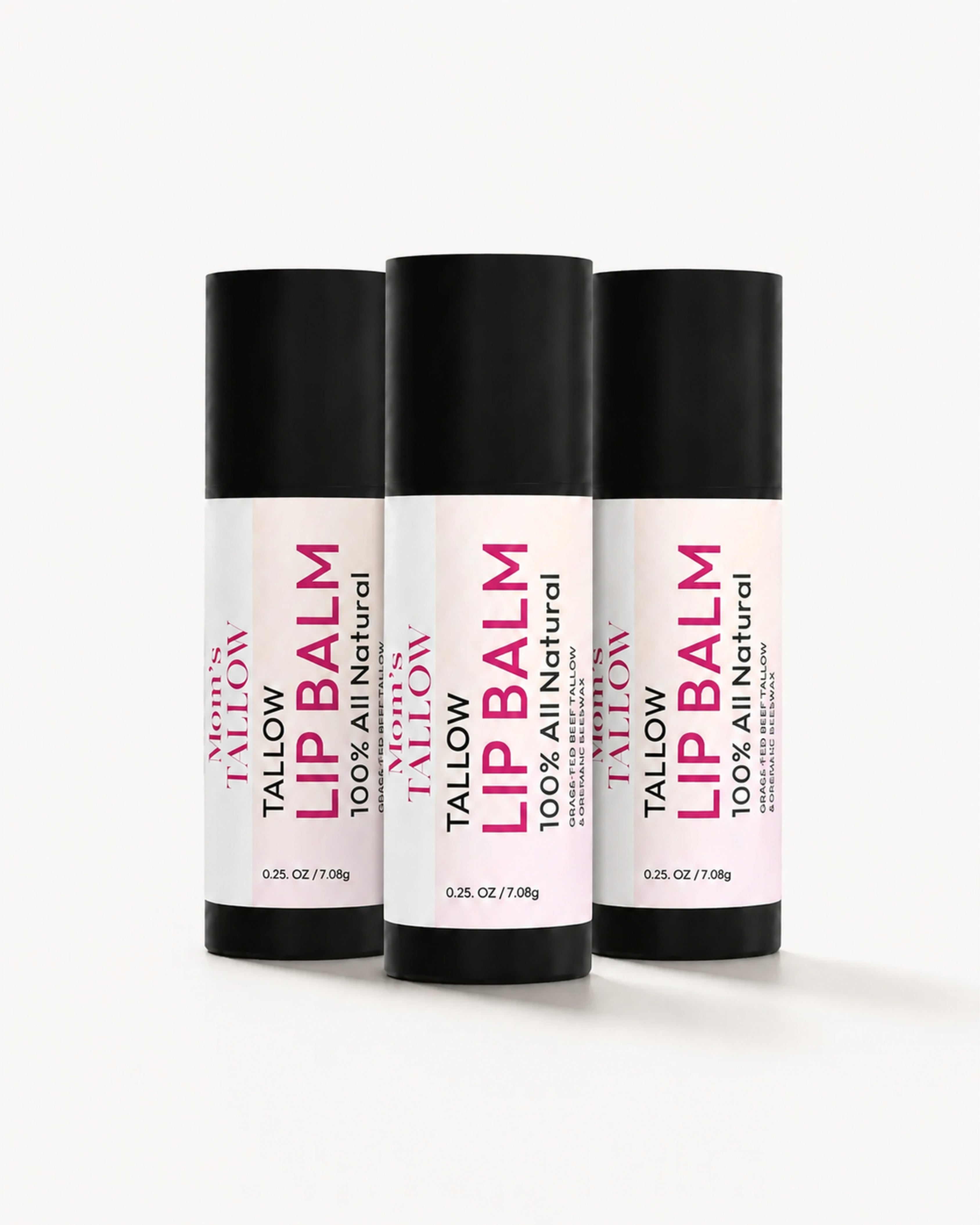 Mom’s Tallow 100% All Natural Tallow Lip Balm with grass-fed beef tallow and organic beeswax - 3 packs