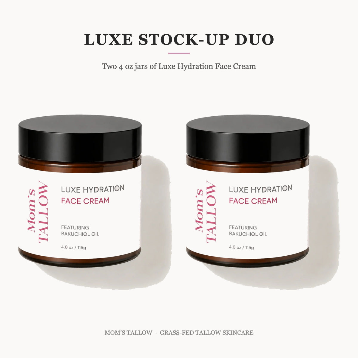 Luxe Stock-Up Duo: two 4 oz amber jars of Luxe Hydration Tallow Face Cream