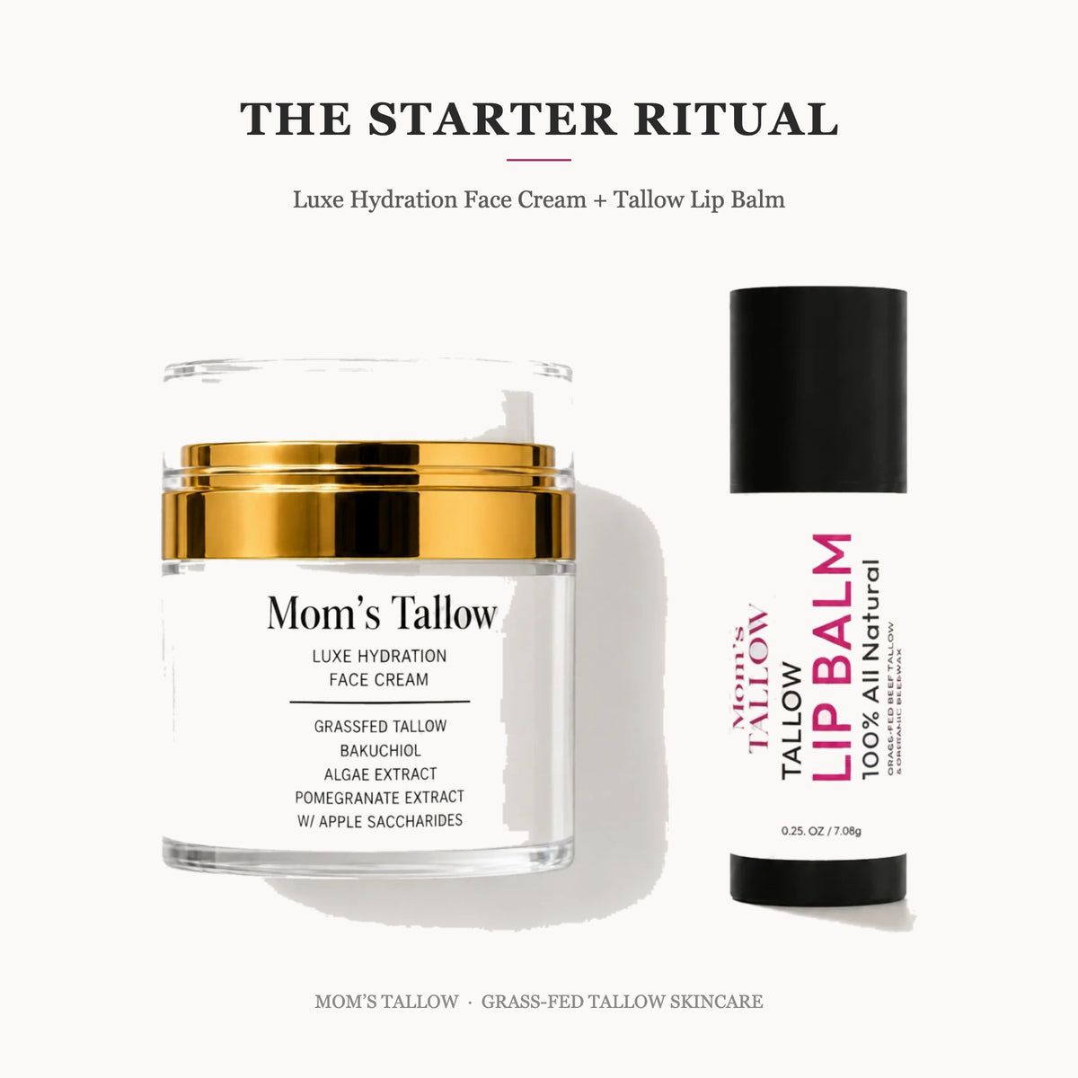 The Starter Ritual bundle: Luxe Hydration Tallow Face Cream and Tallow Lip Balm